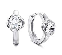 Sllaiss Boucles d'oreilles argent 925 pour femmes Boucles d'oreilles argent sterling Boucles d'oreilles or blanc composées de cristal d'Autriche Boucles d'oreilles en forme d'huggie Boucles d'oreilles