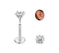 SLLAISS Boucles d'oreilles Dos Plat Titane G23, Moissanite Couleur D VVS1 0,2ct pour Piercing Cartilage 18G, Clous de Sécurité Hypoallergénique, Éclat Diamant, Parfait pour Combler un Proche