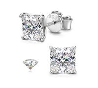 SLLAISS Boucles d'Oreilles Moissanite Argent 925 Femme Hypoallergéniques Or Blanc 16K Boucles d'oreilles 4 mm Moissanite Certifie GRA Princess Cut d'Oreille Diamant Brillant Piercing Oreille Bijoux