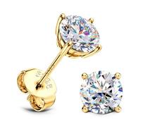 SLLAISS Boucles d'Oreilles Moissanite pour Femme Argent 925 Sterling Plqué Or Blanc 18K Piercing Oreille Femme Moissanite Earrings Diamant Puce Clou d'Oreille 5 mm Doré