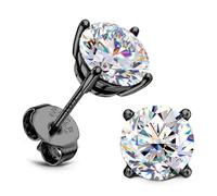 SLLAISS Boucles d'Oreilles Moissanite pour Femme Argent 925 Sterling Plqué Or Blanc 18K Piercing Oreille Femme Moissanite Earrings Diamant Puce Clou d'Oreille 6.5 mm Noir