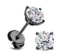 SLLAISS Boucles d'Oreilles Moissanite pour Femme Argent 925 Sterling Plqué Or Blanc 18K Piercing Oreille Femme Moissanite Earrings Diamant Puce Clou d'Oreille 5 mm Noir