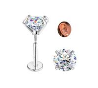 SLLAISS Boucles d'oreilles Titane G23 Moissanite Solitaire D VVS1 Boucle d'oreille Diamant Moissanite Piercing Helix Tragus à Vissage Interne Dos Plat Clous d'oreilles Hypoallergénique 3CT