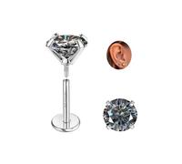 SLLAISS Boucles d'oreilles Titane G23 Moissanite Solitaire D VVS1 Boucle d'oreille Diamant Moissanite Piercing Helix Tragus à Vissage Interne Dos Plat Clous d'oreilles Hypoallergénique 2CT