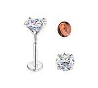 Sllaiss Boucles d'oreilles Titane G23 Moissanite Solitaire D VVS1 Boucle d'oreille Diamant Moissanite Piercing Helix Tragus à Vissage Interne Dos Plat Clous d'oreilles Hypoallergénique 2CT