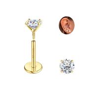 SLLAISS Boucles d'oreilles Titane G23 plaqué or 18 carats Moissanite Solitaire D VVS1 Boucle d'oreille Diamant Moissanite Piercing Helix Tragus Plat Clous d'oreilles Hypoallergénique 0.2CT