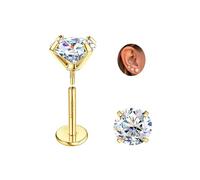 SLLAISS Boucles d'oreilles Titane G23 plaqué or 18 carats Moissanite Solitaire D VVS1 Boucle d'oreille Diamant Moissanite Piercing Helix Tragus Plat Clous d'oreilles Hypoallergénique 2CT