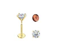 SLLAISS Boucles d'oreilles Titane G23 plaqué or 18 carats Moissanite Solitaire D VVS1 Boucle d'oreille Diamant Moissanite Piercing Helix Tragus Plat Clous d'oreilles Hypoallergénique 1CT
