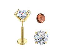 SLLAISS Boucles d'oreilles Titane G23 plaqué or 18 carats Moissanite Solitaire D VVS1 Boucle d'oreille Diamant Moissanite Piercing Helix Tragus Plat Clous d'oreilles Hypoallergénique 3CT