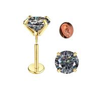 SLLAISS Boucles d'oreilles Titane G23 plaqué or 18 carats Moissanite Solitaire D VVS1 Boucle d'oreille Diamant Moissanite Piercing Helix Tragus Plat Clous d'oreilles Hypoallergénique 3CT