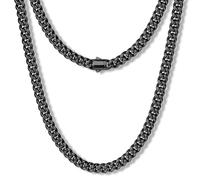 Sllaiss Collier Chaine Homme Acier Inoxydable Chaine Grosse Maille 5mm Collier Long 51cm Maille Cubaine Colliers Bijoux Chaine Miami Cuban Homme Hip Hop Robuste Fermoir Solide Noir