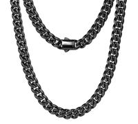Sllaiss Collier Chaine Homme Acier Inoxydable Chaine Grosse Maille 8mm Collier Long 66cm Maille Cubaine Colliers Bijoux Chaine Miami Cuban Homme Hip Hop Robuste Fermoir Solide Noir