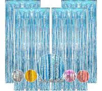 Slmeno Lot de 4 rideaux à franges en aluminium - 1 x 2,5 m - Décoration de fête, d'anniversaire, de mariage, de cabine photo (4 pièces - Bleu clair)
