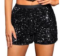 SLNLUYK Short a Paillette Femme Sexy Shorts Femmes Pole Dance Mini Sequins Tenue De Fete Chic Et Elegant Festival Pantalon Court Y2k Taille Élastique Shorty Paillettes Soirée Club