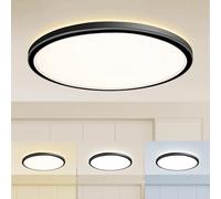 slochi Plafonnier LED, 46W 3000K 4000K 6500K Lampe Plafond Noir, 4600LM IP44 Etanche Luminaire Plafonnier Salle de Bain pour Chambre,Salon,Couloir, Garage, Cuisine, Ø49CM