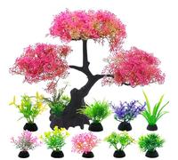 SLOCME Ensemble de décoration pour aquarium en forme de cerisier rose - 10 pièces de plantes artificielles en plastique pour aquariums, accessoires de cachette pour poissons combattants et poissons