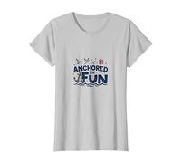 Slogan « Anchored in Fun Cruise Nautical Summer Vacation » T-Shirt, Femme, Argent, XL