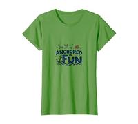 Slogan « Anchored in Fun Cruise Nautical Summer Vacation » T-Shirt, Femme, Herbe, XS