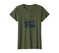 Slogan « Anchored in Fun Cruise Nautical Summer Vacation » T-Shirt, Femme, Olive, XXL