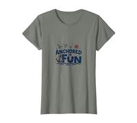 Slogan « Anchored in Fun Cruise Nautical Summer Vacation » T-Shirt, Femme, Vert Kaki chiné, 3XL