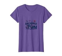 Slogan « Anchored in Fun Cruise Nautical Summer Vacation » T-Shirt, Femme, Violet Chiné, XL