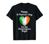 Slogan « Happy St Patrick's Day » Drapeau Irlandais en Forme de cœur T-Shirt Graphique avec Valeur