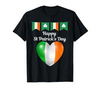 Slogan « Happy St Patrick's Day » Drapeau Irlandais en Forme de cœur T-Shirt Graphique avec Valeur