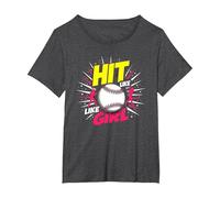 Slogan « Hit Like A Girl Girls Softball Empowering Sports » T-Shirt, Femme Grandes Tailles, Chiné Foncé, 1X