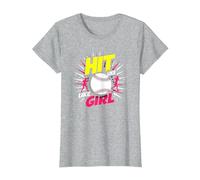 Slogan « Hit Like A Girl Girls Softball Empowering Sports » T-Shirt, Femme, Gris Chiné, XXL