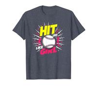 Slogan « Hit Like A Girl Girls Softball Empowering Sports » T-Shirt, Homme, Bleu Chiné, 4XL