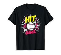 Slogan « Hit Like A Girl Girls Softball Empowering Sports » T-Shirt, Homme, Noir, S