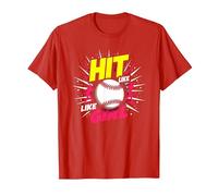 Slogan « Hit Like A Girl Girls Softball Empowering Sports » T-Shirt, Homme, Rouge, S