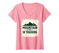 Slogan Mountain Man in Training Dude Outdoor Adventure T-Shirt avec Col en V, Femme, Rose, L