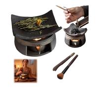 sloiaz Brûleur d'huiles essentielles en céramique for aromathérapie, Chauffe-Cire en céramique Fait Main avec Porte-Bougie Chauffe-Plat, brûleur d'aromathérapie en cèdre et Zen(Style a)