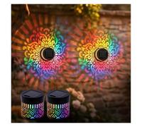 sloiaz Lumières solaires de mandala d’extérieur, applique murale décorative de mandala solaire, lumière de projection de décoration à énergie solaire, lumières de clôture étanches(2)
