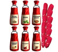sloiaz Spice Costume and Hat Set Group Halloween Red Apron Aprons Condiments with Spices on Them for Adults Women Team Fancy Dress Outfit Group Cosplay Matching Set