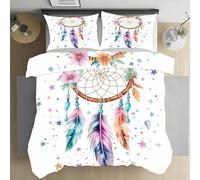 Slojtdd Housse de Couette 140x200 Fleur Attrape-Rêves, Parure de Lit Enfant Étoile Plume Boho, Linge de Lit 1 Personne en Microfibre, Housse Couette Réversible, avec Fermeture Éclair