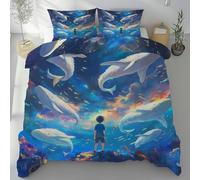Slojtdd Housse de Couette Baleine Fantaisie Adulte 1 Personne avec Taie Oreillers, Parure de Lit 90x190 Animaux Monde sous Marin Microfibre, Parure de Lit 3 Pièces avec Fermeture Éclair
