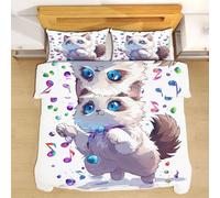 Slojtdd Housse de Couette Chat Dessin Animé Adulte 1 Personne avec Taie Oreillers, Parure de Lit 90x190 Chaton Notes De Musique Microfibre, Parure de Lit 3 Pièces avec Fermeture Éclair