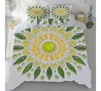 Slojtdd Housse de Couette Mandala Adulte 1 Personne avec Taie Oreillers, Parure de Lit 90x190 Floral Diamant Boho Luxe Microfibre, Parure de Lit 3 Pièces avec Fermeture Éclair