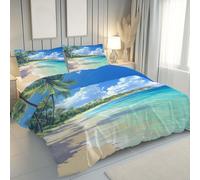Slojtdd Parure de Lit Palmier Plage Océan Adulte, Housse de Couette Vague Côtier Tropical Ado, Parure de Lit 2 Personnes 240x220, Réversible Microfibre 3 Pièce, avec Fermeture Éclair