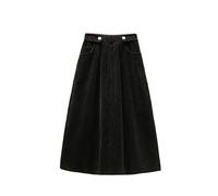 SLOKFV5 Jupe Jupe mi-Longue en Velours côtelé pour Femme, Taille Haute élastique, Ligne A, Automne et Hiver, Grande Taille, Ample, décontractée, Longue Plage