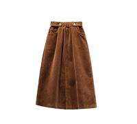 SLOKFV5 Jupe Jupe mi-Longue en Velours côtelé pour Femme, Taille Haute élastique, Ligne A, Automne et Hiver, Grande Taille, Ample, décontractée, Longue Plage