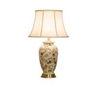 SLOKFV5 luminaire Lampe de Table en céramique de Fleurs et d'oiseau américaine Lampe de Chevet décorative Vintage avec Tissu Ombre à Tambour effilée et Base en Laiton doré pour Bureau de Nuit Bureau