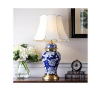 SLOKFV5 luminaire Lampe de Table en Porcelaine Bleu et Blanc Chinois Lampe de Bureau de Chevet en céramique Vintage avec Ombre en Tissu et Base en métal pour Salon Couloir Salon Bureau