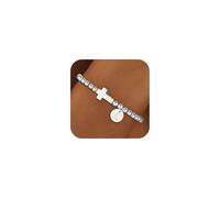 SLOONG Cadeaux de Noël pour femmes, filles, enfants, plaqué or 18 carats, bracelet croix avec lettres monogrammes, bracelets personnalisés, bijoux pour femmes, filles, petite amie, 16.5 cm, Argent