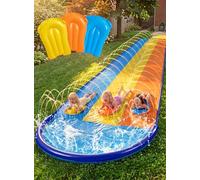 Sloosh 22,5ft/685,8cm Toboggan Triple avec 3 bodyboards, Toboggan Aquatique pour pelouse avec arroseur extérieur pour Enfants et Adultes, Jouet d'été pour s'amuser dans l'eau