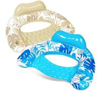 SLOOSH Bouées Gonflables pour Adultes, Lot de 2 Chaises de Piscine avec Porte-Gobelets, Chaise Flottante Gonflable, Motif Feuilles pour Détente, Estival, Fête Piscine Plage, Bleu, Champagne