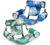 SLOOSH Bouées Gonflables pour Adultes, Lot de 2 Chaises Longues Flottantes, Piscine Gonflables pour Adultes, Chaise Flottante pour Fêtes, Été, Plage, Lac, Aquatique, Feuilles Tropicales - Vert, Bleu