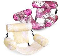 SLOOSH Bouées Gonflables pour Adultes, Lot de 2 Chaises Longues Flottantes, Piscine Gonflables pour Adultes, Chaise Flottante pour Fêtes, Été, Plage, Lac, Feuilles Tropicales - Champagne, Rose